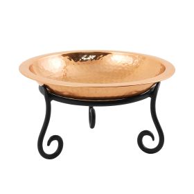 Hammered Copper Birdbath w/ Rim- Short Stand