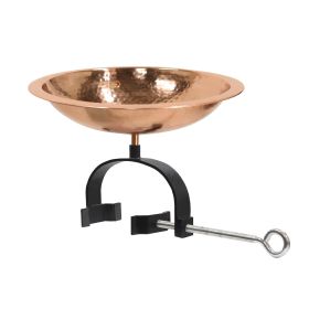 Hammered Copper Birdbath w/Rim- Over Rail Bracket