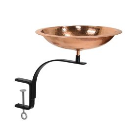 Hammered Copper Birdbath w/Rim- Rail Mount Bracket