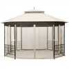 Outdoor 10 x 12 Ft Octagon Gazebo with Mosquito Net Sidewalls and Beige Canopy