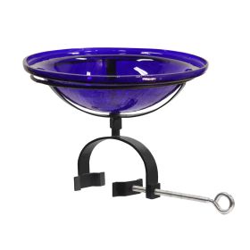 12" Cobalt Blue Crackle Birdbath- Over Rail Bracket