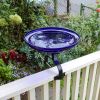 12" Cobalt Blue Crackle Birdbath- Over Rail Bracket