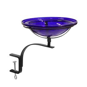 12" Cobalt Blue Crackle Birdbath- Rail Mount Bracket