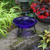 12" Cobalt Blue Crackle Birdbath- Short Stand