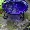 12" Cobalt Blue Crackle Birdbath- Short Stand