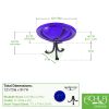 12" Cobalt Blue Crackle Birdbath- Tripod Stand