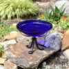 12" Cobalt Blue Crackle Birdbath- Tripod Stand