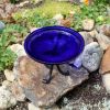 12" Cobalt Blue Crackle Birdbath- Tripod Stand