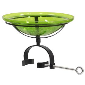 12" Fern Green Crackle Birdbath- Over Rail Bracket