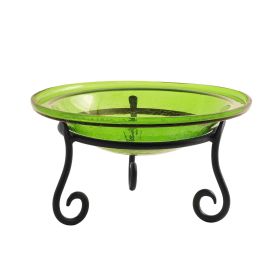 12" Fern Green Crackle Birdbath- Short Stand