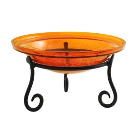 12" Mandarin Crackle Birdbath- Short Stand