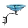 12" Teal Crackle Birdbath- Rail Mount Bracket