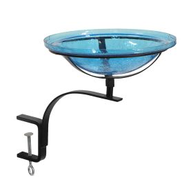 12" Teal Crackle Birdbath- Rail Mount Bracket