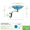 12" Teal Crackle Birdbath- Rail Mount Bracket