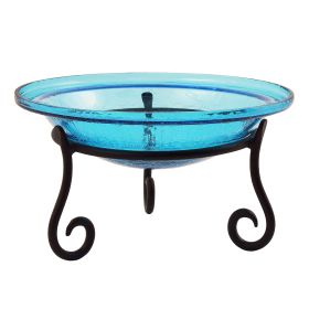 12" Teal Crackle Birdbath- Short Stand