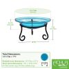 12" Teal Crackle Birdbath- Short Stand