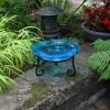 12" Teal Crackle Birdbath- Short Stand