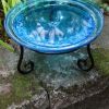 12" Teal Crackle Birdbath- Short Stand