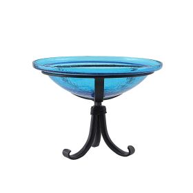 12" Teal Crackle Birdbath- Tripod Stand