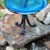 12" Teal Crackle Birdbath- Tripod Stand