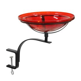 12" Red Crackle Birdbath- Rail Mount Bracket