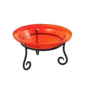 12" Red Crackle Birdbath- Short Stand