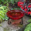 12" Red Crackle Birdbath- Short Stand