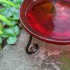 12" Red Crackle Birdbath- Short Stand