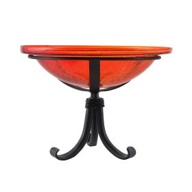 12" Red Crackle Birdbath- Tripod Stand