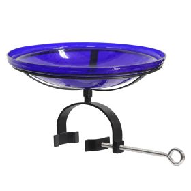 14" Cobalt Blue Crackle Birdbath- Over Rail Bracket