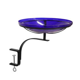 14" Cobalt Blue Crackle Birdbath- Rail Mount Bracket