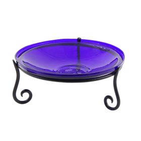 14" Cobalt Blue Crackle Birdbath- Short Stand II