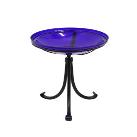 14" Cobalt Blue Crackle Birdbath- Tripod Stand