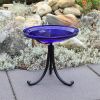 14" Cobalt Blue Crackle Birdbath- Tripod Stand