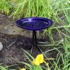 14" Cobalt Blue Crackle Birdbath- Tripod Stand