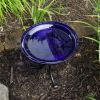 14" Cobalt Blue Crackle Birdbath- Tripod Stand