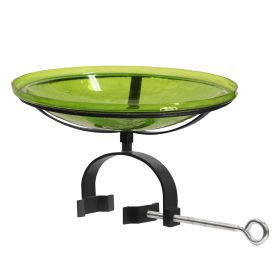 14" Fern Green Crackle Birdbath- Over Rail Bracket