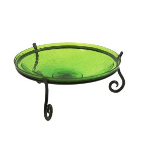 14" Fern Green Crackle Birdbath- Short Stand II