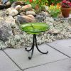 14" Fern Green Crackle Birdbath- Tripod Stand