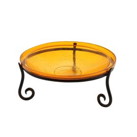 14" Mandarin Crackle Birdbath- Short Stand II