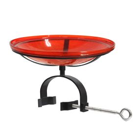 14" Red Crackle Birdbath- Over Rail Bracket