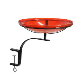 14" Red Crackle Birdbath- Rail Mount Bracket