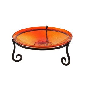 14" Red Crackle Birdbath- Short Stand II