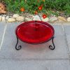 14" Red Crackle Birdbath- Short Stand II