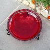 14" Red Crackle Birdbath- Short Stand II