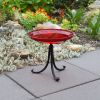 14" Red Crackle Birdbath- Tripod Stand