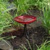 14" Red Crackle Birdbath- Tripod Stand