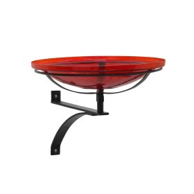 14" Red Crackle Birdbath- Wall Mount Bracket