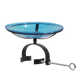 14" Teal Crackle Birdbath- Over Rail Bracket