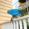 14" Teal Crackle Birdbath- Over Rail Bracket